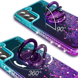 Silverback for Samsung Galaxy S23 Case, Moving Liquid Holographic Sparkle Glitter Case with Kickstand, Girls Women Bling Diamond Ring Slim Protective Case for Galaxy S23 5G - Purple