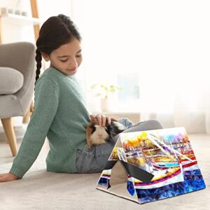 RATGDN Small Pet Hideout Boats Fishing Sea Art Watercolor Hamster House Guinea Pig Playhouse for Dwarf Rabbits Hedgehogs Chinchillas