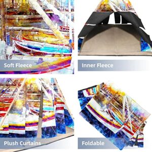 RATGDN Small Pet Hideout Boats Fishing Sea Art Watercolor Hamster House Guinea Pig Playhouse for Dwarf Rabbits Hedgehogs Chinchillas