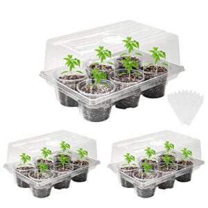 mixc seed starter tray 3 packs seed starter kits with 18 pcs 4 inch nurserty pots transparent seed tray with humidity dome and 10pcs plant labels greenhouse germination kit for seeds growing starting