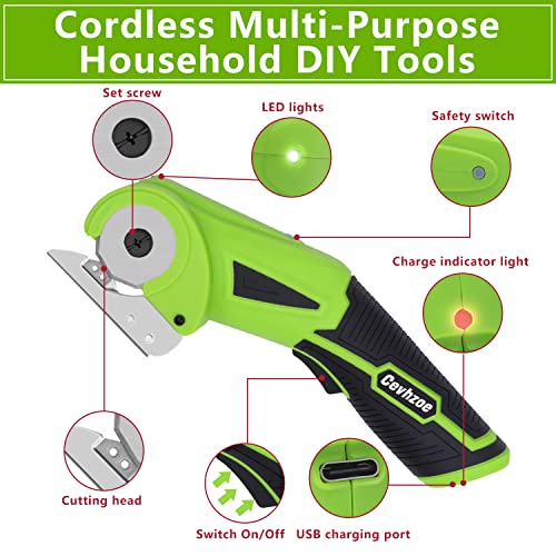 Cevhzoe Cordless Electric Scissors - WX010X 4V ZipSnip Cordless Electric Cutter, Rotary Cutter for Cloth Fabric Leather and Carpet, Multi-Cutting Tools with Storage Box