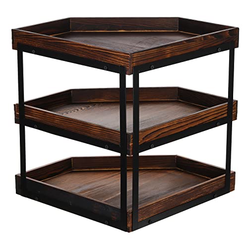 Elsjoy Countertop Wood Corner Shelf, 3-Tier Cabinet Wooden Corner Shelf Kitchen Counter Organizer Shelf, Cabinet Corner Rack for Pantry, Kitchen Storage