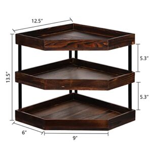 Elsjoy Countertop Wood Corner Shelf, 3-Tier Cabinet Wooden Corner Shelf Kitchen Counter Organizer Shelf, Cabinet Corner Rack for Pantry, Kitchen Storage