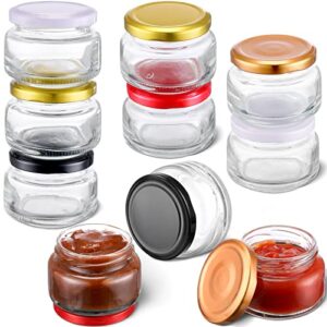 10 pcs 3.4 oz glass condiment containers with metal lids small salad dressing container to go leakproof salad jars with lids reusable glass containers with lids for food sauce picnic travel, 5 colors
