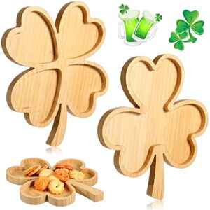 2 pcs large clover shaped serving plates wooden shamrock sectional serving tray st patrick's day four leaves shaped platters irish serving dishes appetizer section platter for st patrick's supplies