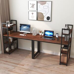 Napnapday 55 inch Computer Desk with Shelves, Desk with Storage Bookshelf Writing Table for Gaming Home Office Bedroom, Mahogany