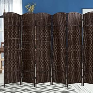 Room Divider 6 Ft Folding Wall Divider with Diamond Woven Fiber, Indoor Portable Room Partitions and Dividers for Room Separation,Rattan Room Dividers and Folding Privacy Screens,Brown(6 Panel)