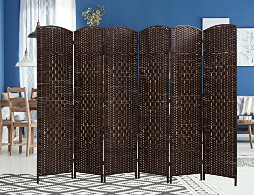 Room Divider 6 Ft Folding Wall Divider with Diamond Woven Fiber, Indoor Portable Room Partitions and Dividers for Room Separation,Rattan Room Dividers and Folding Privacy Screens,Brown(6 Panel)