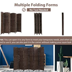 Room Divider 6 Ft Folding Wall Divider with Diamond Woven Fiber, Indoor Portable Room Partitions and Dividers for Room Separation,Rattan Room Dividers and Folding Privacy Screens,Brown(6 Panel)