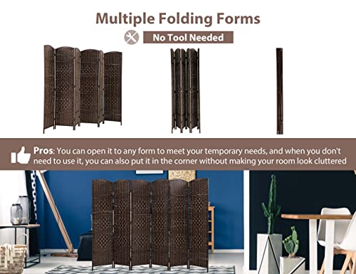 Room Divider 6 Ft Folding Wall Divider with Diamond Woven Fiber, Indoor Portable Room Partitions and Dividers for Room Separation,Rattan Room Dividers and Folding Privacy Screens,Brown(6 Panel)