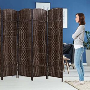 Room Divider 6 Ft Folding Wall Divider with Diamond Woven Fiber, Indoor Portable Room Partitions and Dividers for Room Separation,Rattan Room Dividers and Folding Privacy Screens,Brown(6 Panel)