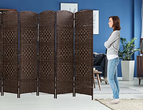 Room Divider 6 Ft Folding Wall Divider with Diamond Woven Fiber, Indoor Portable Room Partitions and Dividers for Room Separation,Rattan Room Dividers and Folding Privacy Screens,Brown(6 Panel)