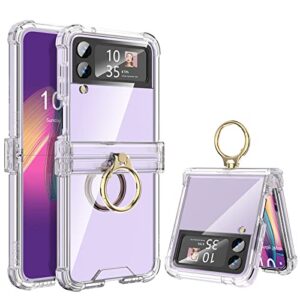 case with hinge protection clear samsung flip 4 case with kickstand protective cover for samsung galaxy z flip 4 5g (2022) - clear