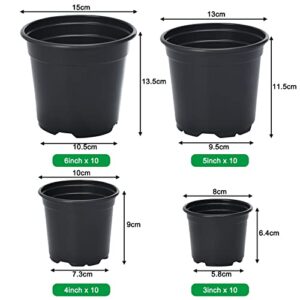 Whonline 40pcs 3/4/5/6 Inch Nursery Pots Variety Pack, Plastic Pots for Plants with Drainage Holes, Black Seedling Pots for Flower, Succulent, Indoor Plants and Outdoor Clearance