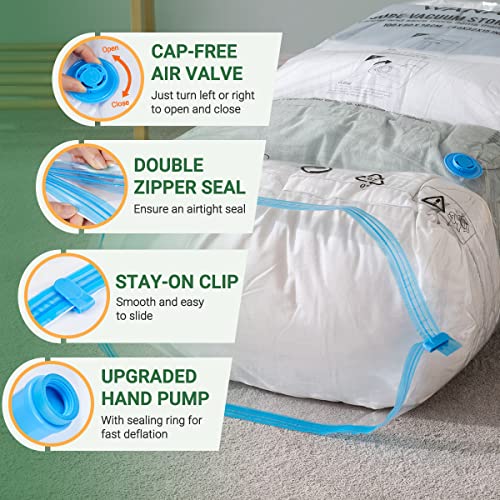 Cube Vacuum Storage Bags, 6 Pack Jumbo Cube Size Vacuum Sealer Compression Space Saver Bag for Clothes, Comforters, Blanket, Duvets, Pillows, Quilt, Travel, Hand Pump with Sealing Ring Included