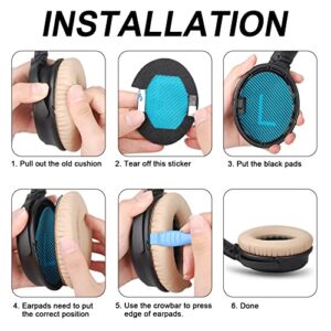 Gvoears Replacement Ear Pads for Bose QuietComfort 25 QC35 Headphones Cushions, Earpads for QC2/QC15/QC35II/Ae2/Ae2i/Ae2w/SoundLink1&2/SoundTrue1&2 Around-Ear Ear Cushions, Soft Protein Leather(Khaki)