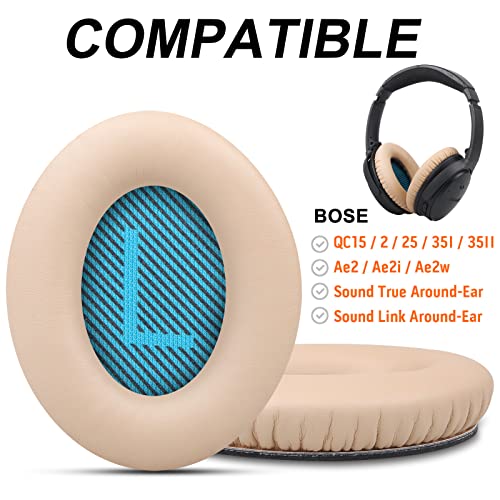 Gvoears Replacement Ear Pads for Bose QuietComfort 25 QC35 Headphones Cushions, Earpads for QC2/QC15/QC35II/Ae2/Ae2i/Ae2w/SoundLink1&2/SoundTrue1&2 Around-Ear Ear Cushions, Soft Protein Leather(Khaki)