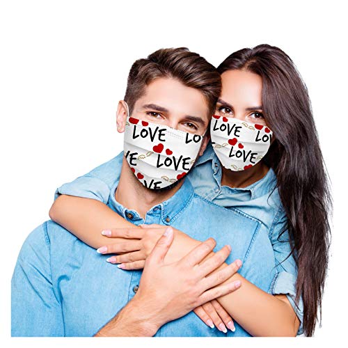 50Pcs Valentines Disposable Face_Masks for Adults Women Valentines Day Breathable Adult Holiday Face Protective Mask