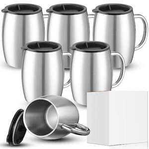 14 oz insulated stainless steel coffee mug spillproof with lid double wall travel coffee mug with handle shatterproof metal coffee cups for camping outdoor hot tea beer cold drink (silver, 6 pack)