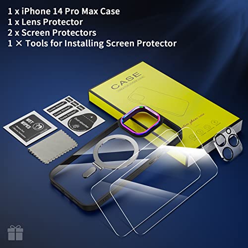 Facweek Designed for iPhone 14 Pro Max Case Clear, Invisible Magnetic Stand Case [Compatible with MagSafe] with Colorful Camera Bezel [1x Lens Protector+2X Screen Protector] 6.7 Inch, Clear and Black