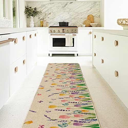 Artoid Mode Lavender Tulip Spring Kitchen Mats Set of 2, Seasonal Flower Summer Home Decor Low-Profile Kitchen Rugs for Floor - 17x29 and 17x47 Inch