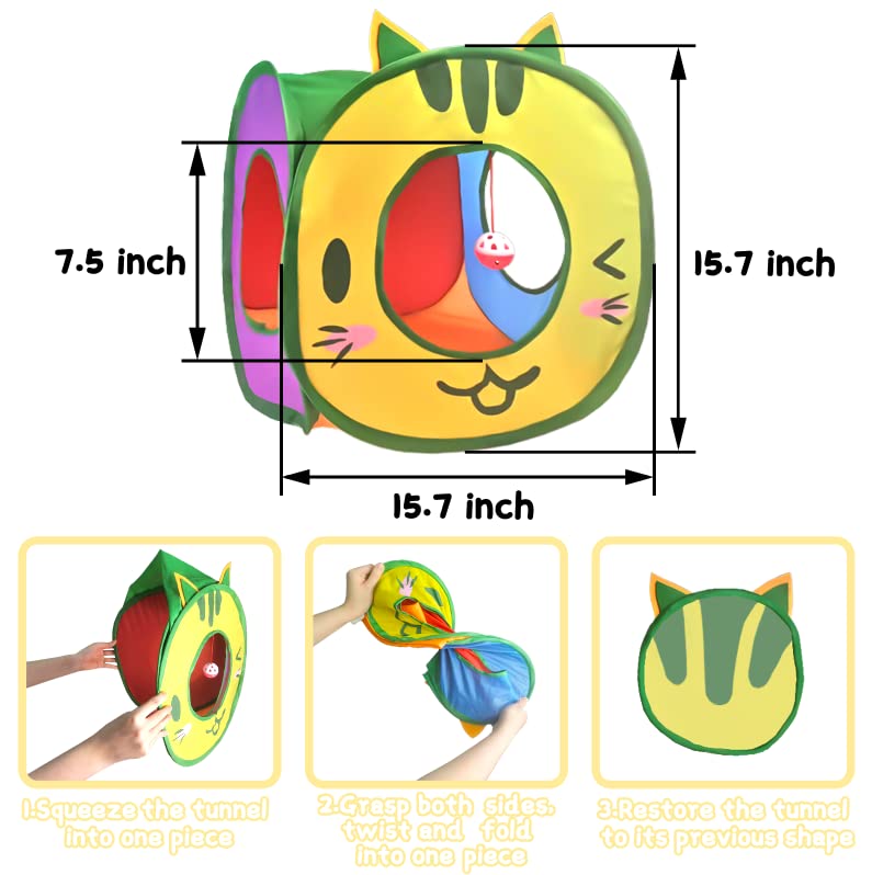 Yocvikey Cat Toys, Kitten Toy with Collapsible Rainbow Cat Tunnel, Cat Toy for Indoor Cats, Interactive Cat Toy Set Include Crinkle Ball, Jingle Bells, Spring Toy, Mouse Toys for Cats, Kitty