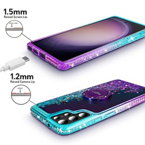 Silverback for Samsung Galaxy S23 Ultra Case, Moving Liquid Holographic Sparkle Glitter Case with Kickstand, Girls Women Bling Diamond Ring Slim Protective Case for Galaxy S23 Ultra 5G, Purple