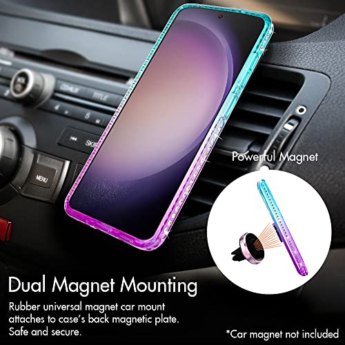 Silverback for Samsung Galaxy S23 Ultra Case, Moving Liquid Holographic Sparkle Glitter Case with Kickstand, Girls Women Bling Diamond Ring Slim Protective Case for Galaxy S23 Ultra 5G, Purple