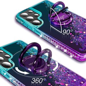 Silverback for Samsung Galaxy S23 Ultra Case, Moving Liquid Holographic Sparkle Glitter Case with Kickstand, Girls Women Bling Diamond Ring Slim Protective Case for Galaxy S23 Ultra 5G, Purple