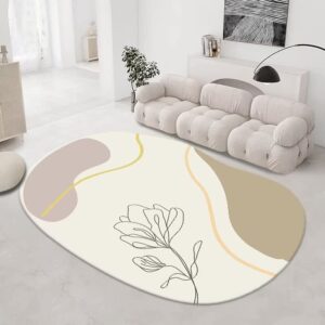 floral print oval area rug irregular rainbow color modern abstract non-slip carpet living room decorative cashmere carpets suitable for bedroom lounge area washable 3x5ft