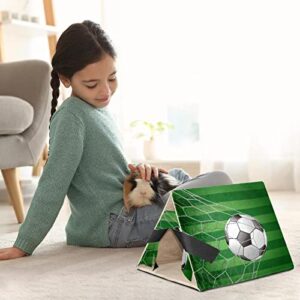 RATGDN Small Pet Hideout Soccer Ball in Goal with Grass Field Hamster House Guinea Pig Playhouse for Dwarf Rabbits Hedgehogs Chinchillas