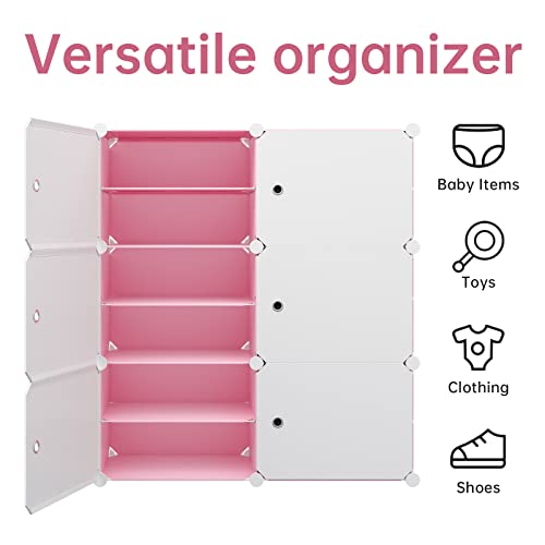 MAGINELS Baby Shoe Rack 24 Pairs Shoe Organizer Narrow Standing Stackable Shoe Storage Cabinet Space Saver for Entryway, Hallway and Closet,Pink