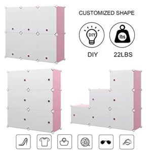 MAGINELS Baby Shoe Rack 24 Pairs Shoe Organizer Narrow Standing Stackable Shoe Storage Cabinet Space Saver for Entryway, Hallway and Closet,Pink