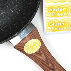 gluten free labels. stickers with self adhesive for kitchen accessories. food allergies warning markers for pantry storage and organization. sheet of 53 pcs. of different sizes and shapes