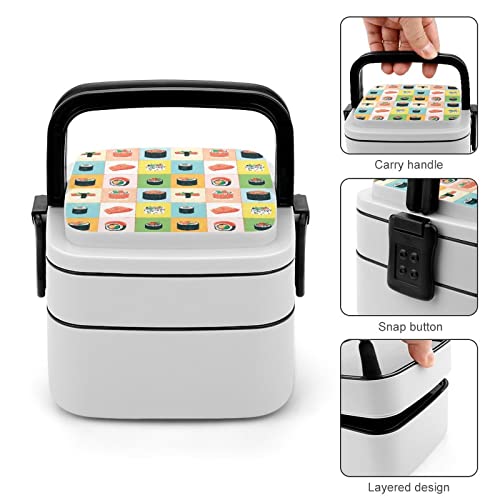 Japanese Sashimi Sushi Lunch Box Portable Double-Layer Bento Box Large Capacity Lunch Container Food Container with Spoon