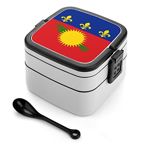 Guadeloupe Flag Lunch Box Portable Double-Layer Bento Box Large Capacity Lunch Container Food Container with Spoon