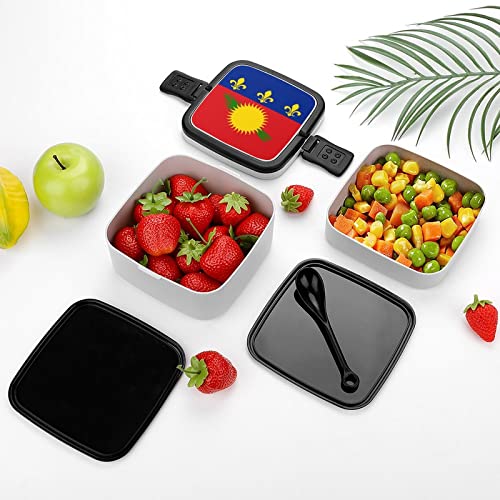 Guadeloupe Flag Lunch Box Portable Double-Layer Bento Box Large Capacity Lunch Container Food Container with Spoon