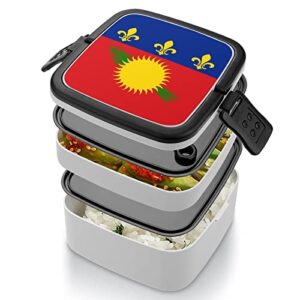 Guadeloupe Flag Lunch Box Portable Double-Layer Bento Box Large Capacity Lunch Container Food Container with Spoon