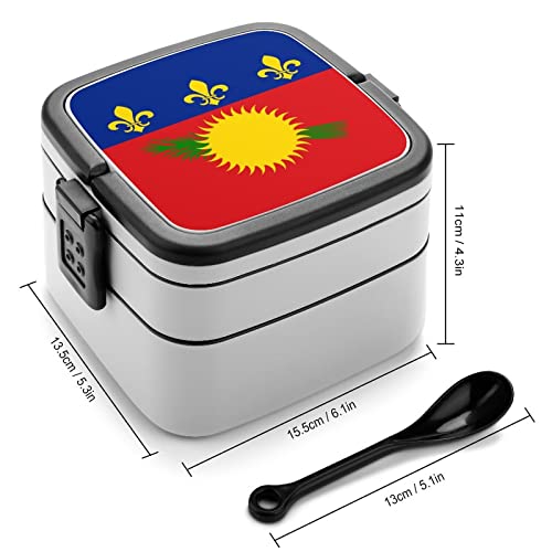 Guadeloupe Flag Lunch Box Portable Double-Layer Bento Box Large Capacity Lunch Container Food Container with Spoon