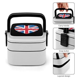 UK Great Britain Retro Heart Flag Lunch Box Portable Double-Layer Bento Box Large Capacity Lunch Container Food Container with Spoon