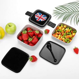 UK Great Britain Retro Heart Flag Lunch Box Portable Double-Layer Bento Box Large Capacity Lunch Container Food Container with Spoon