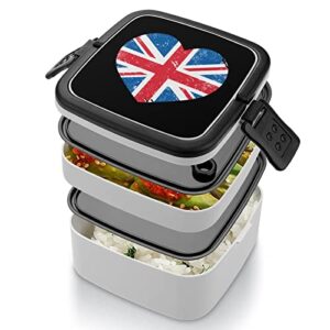 UK Great Britain Retro Heart Flag Lunch Box Portable Double-Layer Bento Box Large Capacity Lunch Container Food Container with Spoon