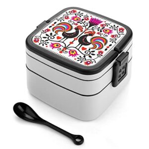 folk roosters lunch box portable double-layer bento box large capacity lunch container food container with spoon