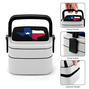 Texas State Flag Map Lunch Box Portable Double-Layer Bento Box Large Capacity Lunch Container Food Container with Spoon