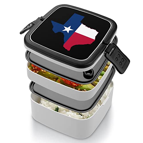 Texas State Flag Map Lunch Box Portable Double-Layer Bento Box Large Capacity Lunch Container Food Container with Spoon