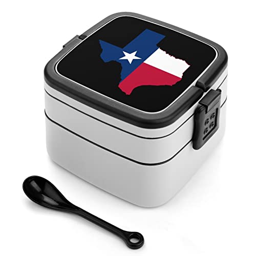 Texas State Flag Map Lunch Box Portable Double-Layer Bento Box Large Capacity Lunch Container Food Container with Spoon