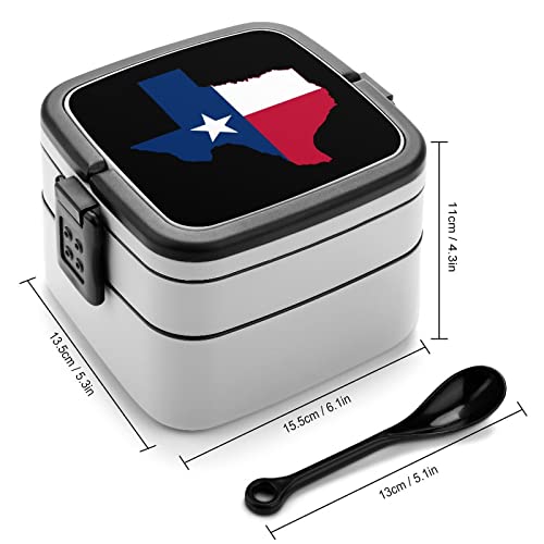 Texas State Flag Map Lunch Box Portable Double-Layer Bento Box Large Capacity Lunch Container Food Container with Spoon