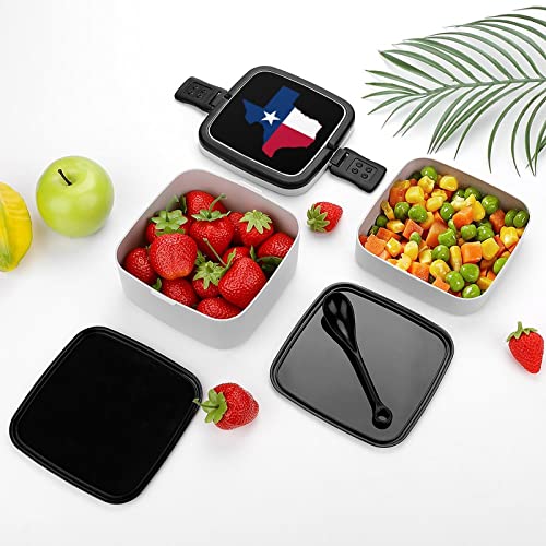 Texas State Flag Map Lunch Box Portable Double-Layer Bento Box Large Capacity Lunch Container Food Container with Spoon