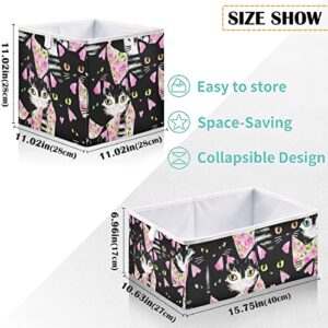 visesunny Rectangular Shelf Basket Black Cat Floral Clothing Storage Bins Closet Bin with Handles Foldable Rectangle Storage Baskets Fabric Containers Boxes for Clothes,Books,Toys,Shelves,Gifts