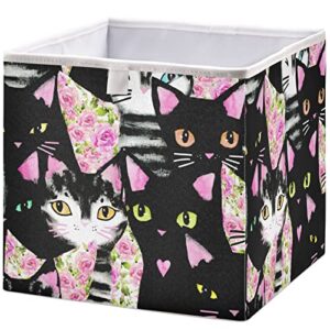 visesunny rectangular shelf basket black cat floral clothing storage bins closet bin with handles foldable rectangle storage baskets fabric containers boxes for clothes,books,toys,shelves,gifts